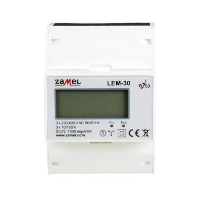 Licznik energii elektrycznej 3-fazowy LCD 100A 4-MOD TYP: LEM-30 EXT10000235 ZAMEL (EXT10000235-WPL)